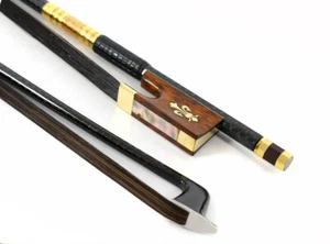 Top Grade Violin Bow 4/4 Braided Carbon Fiber Black Bow Hair Snake Wood Frog Bow - Picture 1 of 7