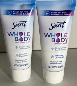 2 Pack Secret Whole Body 72HR Deodorant Clear Cream Unscented Aluminum Free, 3oz - Picture 1 of 1