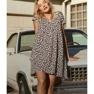 Pact S Kleid Bio Baumwolle Leopard Swing Babydoll Strick Flügelärmel rosa schwarz - Bild 1 von 8