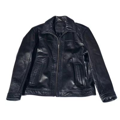 Roundtree & Yorke Men's Size Large EUC Black Soft Lambskin Leather Bomber Jacket - Image 1 of 4