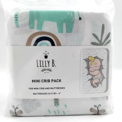 Mini paquete de cuna de algodón orgánico sábanas ajustables para cuna y protector de colchón impermeable Foto 1 de 3