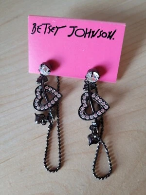 Pendientes colgantes vintage Betsey Johnson corazón flecha cristal hematita Foto 1 de 2