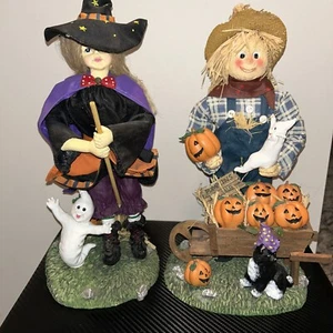 Halloween Scarecrow and Witch 13” Fabric Mache Figurines W/box - Picture 1 of 7