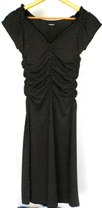Express Women's Black White Polka Dot Scrunch Waist Short Sleeve Dress Size 2 - Picture 1 of 11