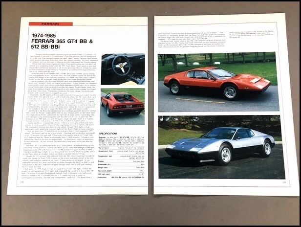 Ferrari Dino 512BB 365 GT4 BB Car Review Print Article with Specs 1978 1979 P194 Foto 1 de 1