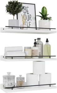 Delsol Floating Shelves with Metal Guardrail Set of 3, Wall Mounted Shelves for - Picture 1 of 12