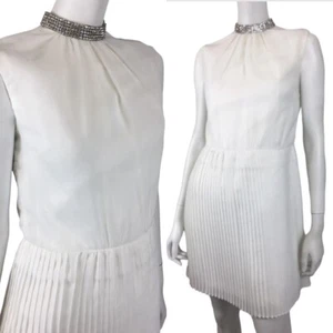 Vintage Original White Mod Embellished Choker Pleated Evening Dress UK XS 8 - Picture 1 of 11