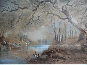 Cornelius Pearson. Fishing by a Riverside. Antique Original Watercolour. Listed - Picture 1 of 5