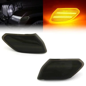 Smoked Front Lens Amber LED Side Marker Light Lamp Pair For 18-21 Jeep Wrangler - Picture 1 of 10