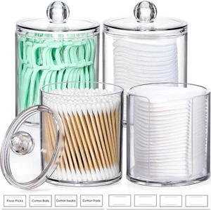 4 Pcs, Acrylic Qtip Holder Dispenser for Cotton Ball, Cotton Swab, Cotton round - Picture 1 of 12