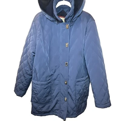 Chaqueta acolchada azul para mujer abrigo de corte Tudor grande capucha extraíble Foto 1 de 4