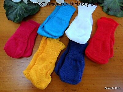 Set 6 ASSORTED COLORS Ribbed ANKLE SOCKS Fits 18  American Girl / Boy DOLL SHOES • 7.98$