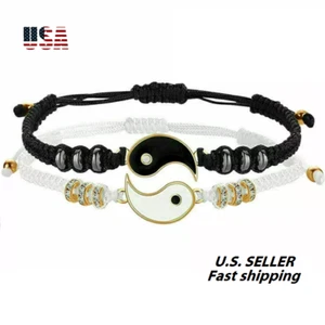 New 2Pcs Matching Friendship Couple Yin Yang Braided Rope Adjustable Bracelets - Picture 1 of 6