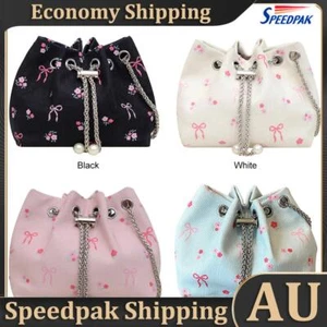 Women Corduroy Bucket Bags Bow Print Shoulder Bag Clutch Purse for Work Travel A - Picture 1 of 16