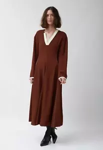 Wales Bonner Künstler Hängerchen Maxikleid EU 46 US XL Rost Langarm Plissee vorne - Bild 1 von 11