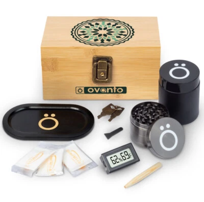Ovanto Premium Bamboo Stash Box with Hygrometer, New - Image 1 of 4