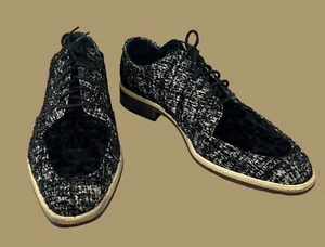 Lanvin Paris Black White Tweed & Velvet Derby Shoes Size 40 US 7.5  - Picture 1 of 12