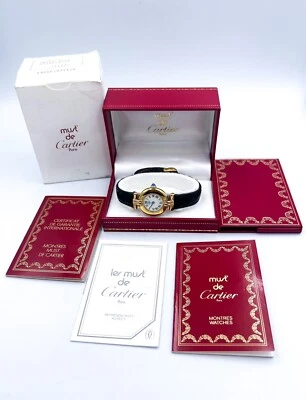 Vintage Must De Cartier Vermeil Quartz Argent 925 Leather Strap Watch Ladies - Image 1 of 4