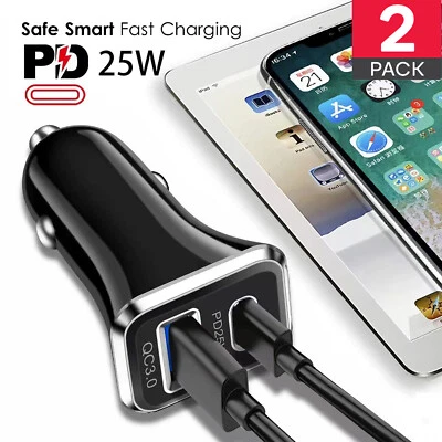 2 Pack Dual Port USB-C Fast Car PD Charger Adapter for iPhone Samsung Android US - Image 1 of 4