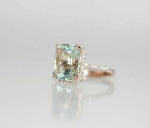 3Ct Emerald Lab-Created Aquamarine Women's Engagement Ring 14KGold Plated Silver