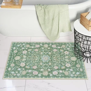 Boho Bathroom Rugs Green Vintage Bath Rugs Farmhouse Soft Shaggy Non Slip Bat... - Picture 1 of 7