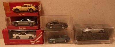6 coches Porsche 1:87; 3 Herpa, 2 Wiking, 1 Revell Praline escala HO--Nuevo en cajas Foto 1 de 4