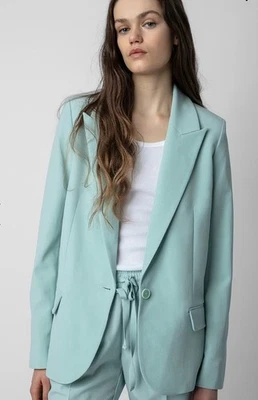 Blazer novo com etiquetas Zadig & Voltaire tamanho 36 Voyage Crepe Jacket Celadon tamanho grande $648 - Imagem 1 de 4
