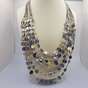 Chicos Layered Metallic Statement Necklace Silver Bronze Gold Tone Disc Beads - Picture 1 of 11