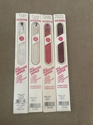 4 Vintage Lot Zippers Coats Clark Polyester Invisible 7-9"& 12” Multi Colors - Image 1 of 2