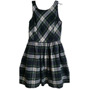 RALPH LAUREN Vestito Svasato Bambina Verde Tartan Plaid Fit Cotone Bottoni Tg 7 (T12) - Foto 1 di 9