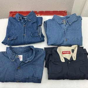 Dickies, Wrangler Denim Shirt Mens XL Blue Long Sleeve Work Button Up - Picture 1 of 14