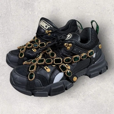 GUCCI Flashtrek Mujer Zapatillas Negras con Cristales Extraíbles EU 41 / US 7 Foto 1 de 4