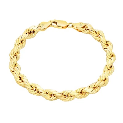 Brazalete de cadena de cuerda con corte de diamante macizo de 1 mm-8 mm de oro amarillo de 10 quilates 7" 7,5" 8" 8,5" 9" Foto 1 de 4