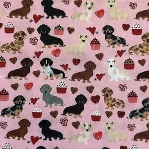 Dachshund Sausage Dog Valentine Cartoon Character Poly Cotton Fat Quarter - Picture 1 of 4