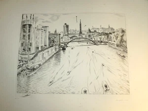 Louis Joseph SOULAS (1905-1954) ENGRAVING SIGNED PARIS SEINE EXPO UNIVERSELLE 1937 - Picture 1 of 8