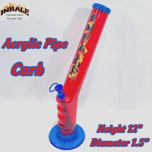 INHALE®️ 1.5X12" GRIP ACRYLIC Hookah WATER PIPE w CARB POKER CARB MADE IN USA - Picture 1 of 4