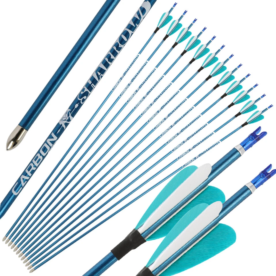 31" Pure Carbon Arrows SP400-1000 Shaft 2" Feathers ID4.2mm Archery Bow Hunting - Image 1 of 4
