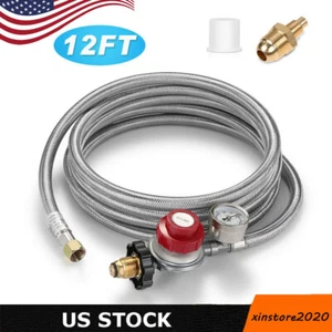 12FT Hose High Pressure 0-30 PSI Adjustable Propane Gas Regulator with PSI Gauge - Picture 1 of 12