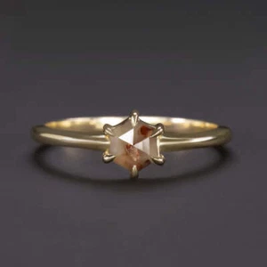ROSE CUT DIAMOND SOLITAIRE RING RUSTIC RED GALAXY HEXAGON SHAPE 14k YELLOW GOLD - Picture 1 of 1