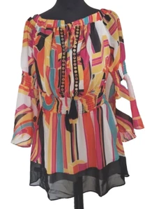 STAR JULIEN MACDONALD Womens Blouse Top Bardot Bell Sleeve Printed Ladies UK 10 - Picture 1 of 12