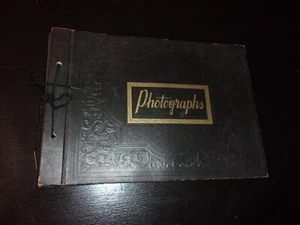 vtg Photograph Album Black Leather with Corner Holders - Picture 1 of 8