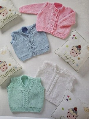 Knitting Pattern for Baby Slipovers, Cardigan & Waistcoats in DK UKHKA 122 - Image 1 of 2