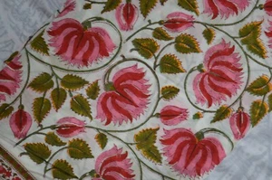 2.5 Yard Rajasthani Hand Printed Floral Fabric Running Cotton Craft By Fabric - Picture 1 of 10