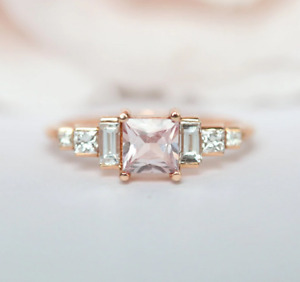 Soft Pink Princess Cut Sapphire & White Cubic Zirconia In 10K Rose Gold Ring