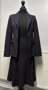 Sisley Coord Set Ladies Striped Tailored Suit Skirt & Blazer Pockets Size 10 VGC - Picture 1 of 18