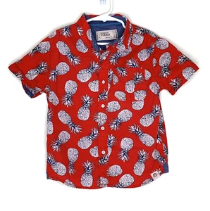Free Planet Boys Medium M 5 Hawaiian Shirt Red Pineapples short sleeves collared - Picture 1 of 5