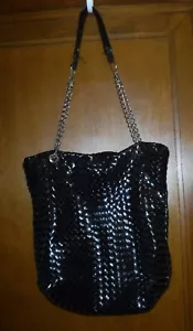 Shiny Black Woven Silver Tone Chain Straps Shoulder Bag /Purse - Bild 1 von 6