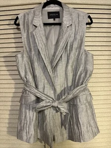 NWOT Lafayette 148 Vest Metallic Gray Large Pockets Linen Career - Picture 1 of 8