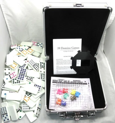 CARDINAL MEXICAN TRAIN GAME SET, 91 DOMINOES TRAINS IN ALUMINUM CARRY CASE! - Image 1 of 4