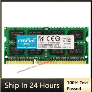 Crucial DDR3L 4GB 8GB 1333 1600Mhz 1.35V 204PIN Memory Latpop MemoryRAM SODIMM - Picture 1 of 7